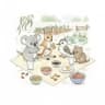 Baby koala, joey, kookaburra and quokka gathered around the eight Big 8 foods on a cream picnic blanket.