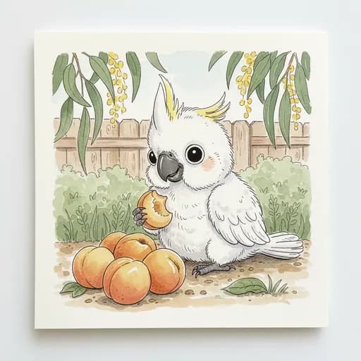 Baby cockatoo with apricots.