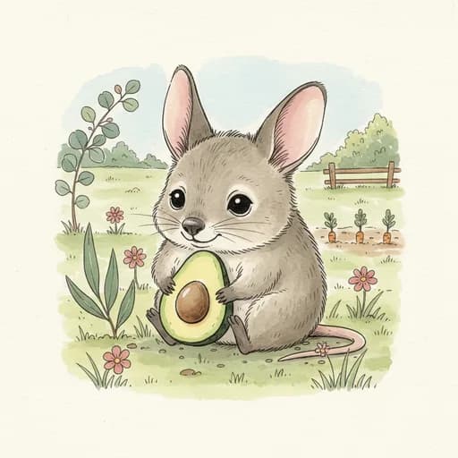 Baby bilby cradling an avocado half.