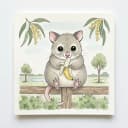 Baby possum peeling a banana.