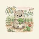 Baby quokka with broccoli.