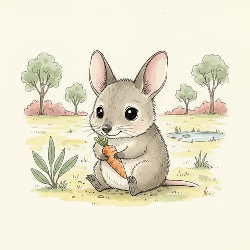 Baby bilby with a carrot in paws.