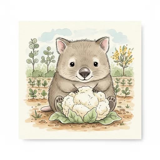 Baby wombat with cauliflower.