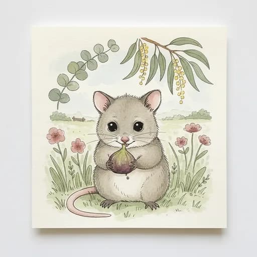 Baby possum eating a fig.