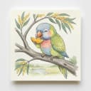 Baby lorikeet eating a mango slice in a Queensland tree.