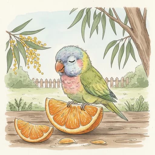 Baby lorikeet with orange segments.