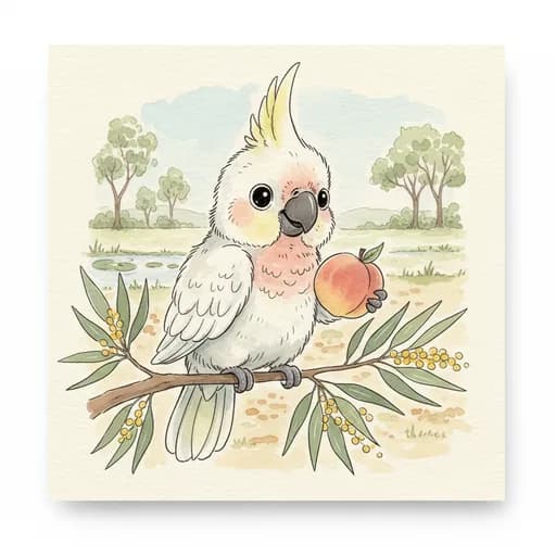 Baby cockatoo with a peach.