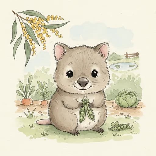 Baby quokka with pea pods.