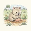 Baby wombat digging up a potato.