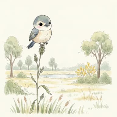 Baby fairy-wren perched on a sesame stalk.