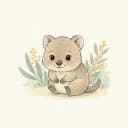 Baby quokka in a Rottnest sunbeam holding a green edamame pod with soybeans visible.