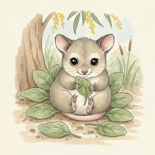 Baby ringtail possum with spinach leaves.