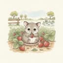 Baby possum with strawberries.