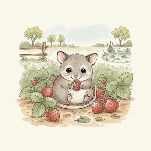 Baby possum with strawberries.