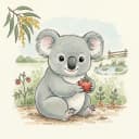 Baby koala with a cherry tomato, sweet little face.