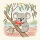 Baby koala with a watermelon slice.