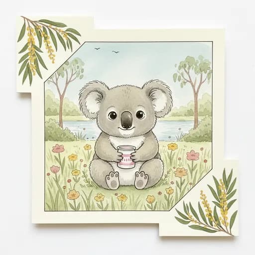 Baby koala with a yoghurt pot.