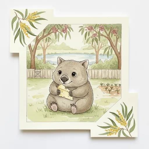 Baby wombat with a wedge of cheese.