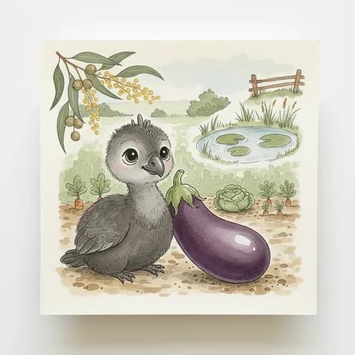 Baby brush turkey with an eggplant.