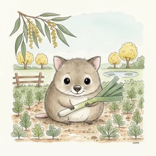 Baby bandicoot with a leek.