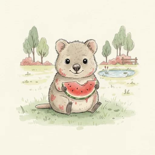 Baby quokka with melon.