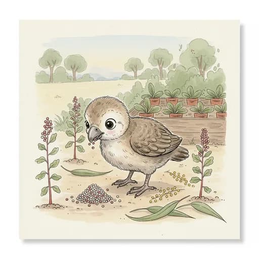 Baby brush turkey foraging quinoa.