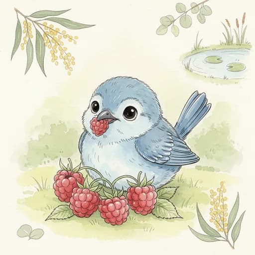 Baby fairy-wren with raspberries.