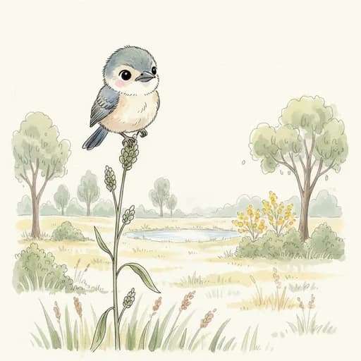 Baby fairy-wren perched on a sesame stalk.