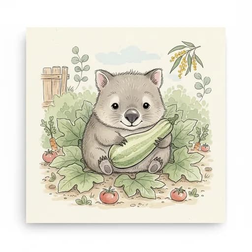 Baby wombat with zucchini.